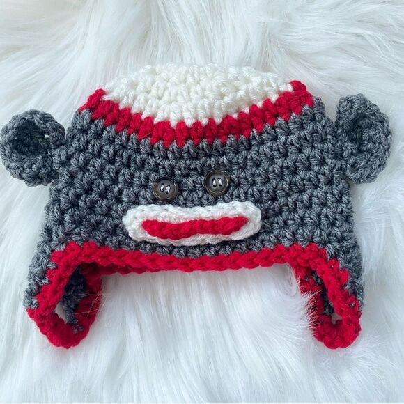 Crochet Baby Hat Sock Monkey 0 - 3 months - Picture 4 of 8